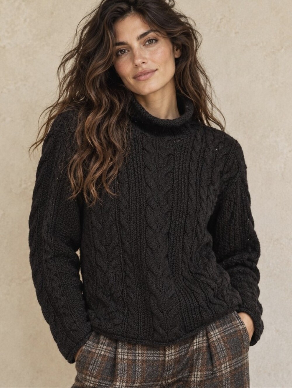Lauren Ralph Lauren Fisherman Sweater Black Cable-Knit Roll Neck Women's Size XL